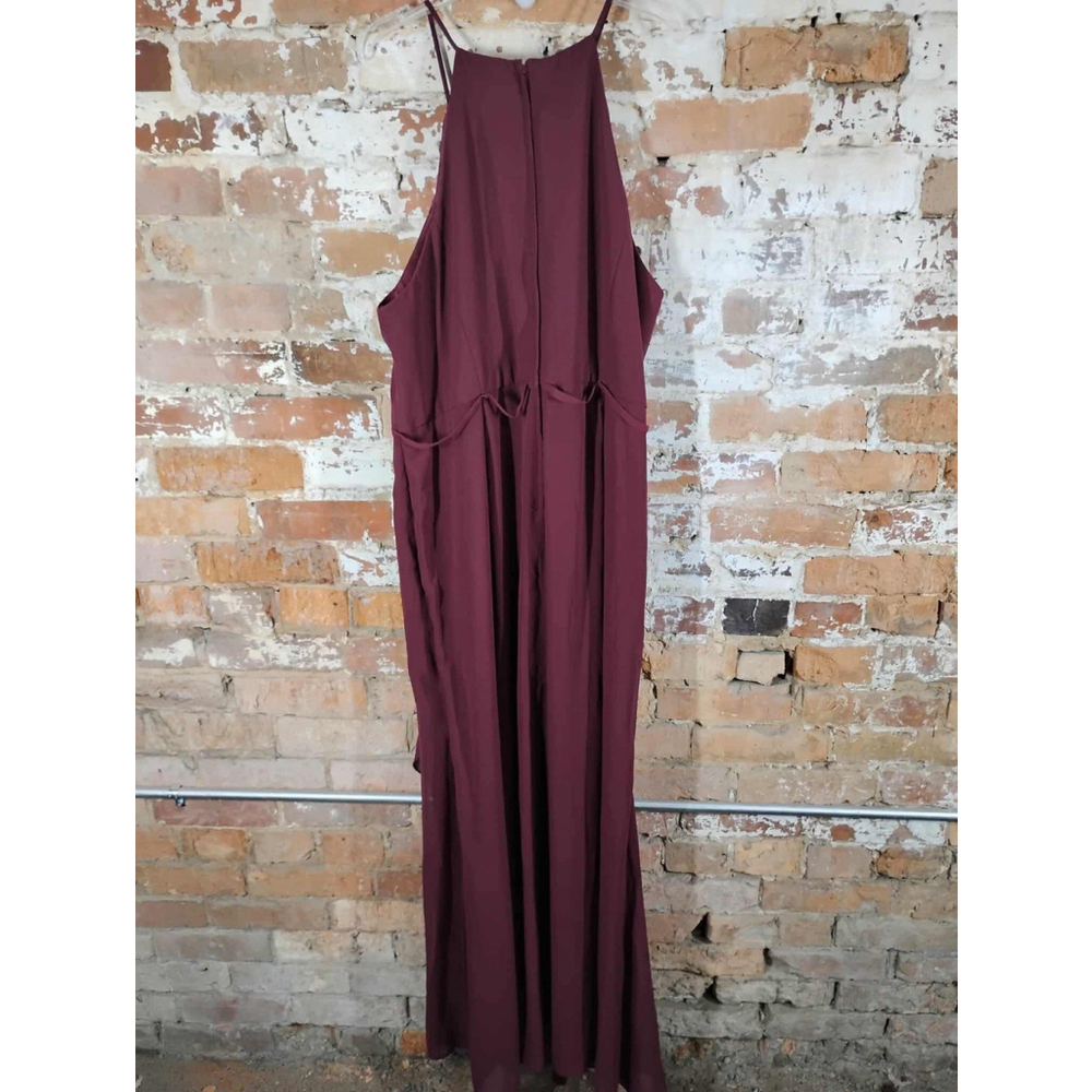 Davids Bridal Dress 22 Red Burgundy Chiffon Halter Tie Slip Polyester Women‎